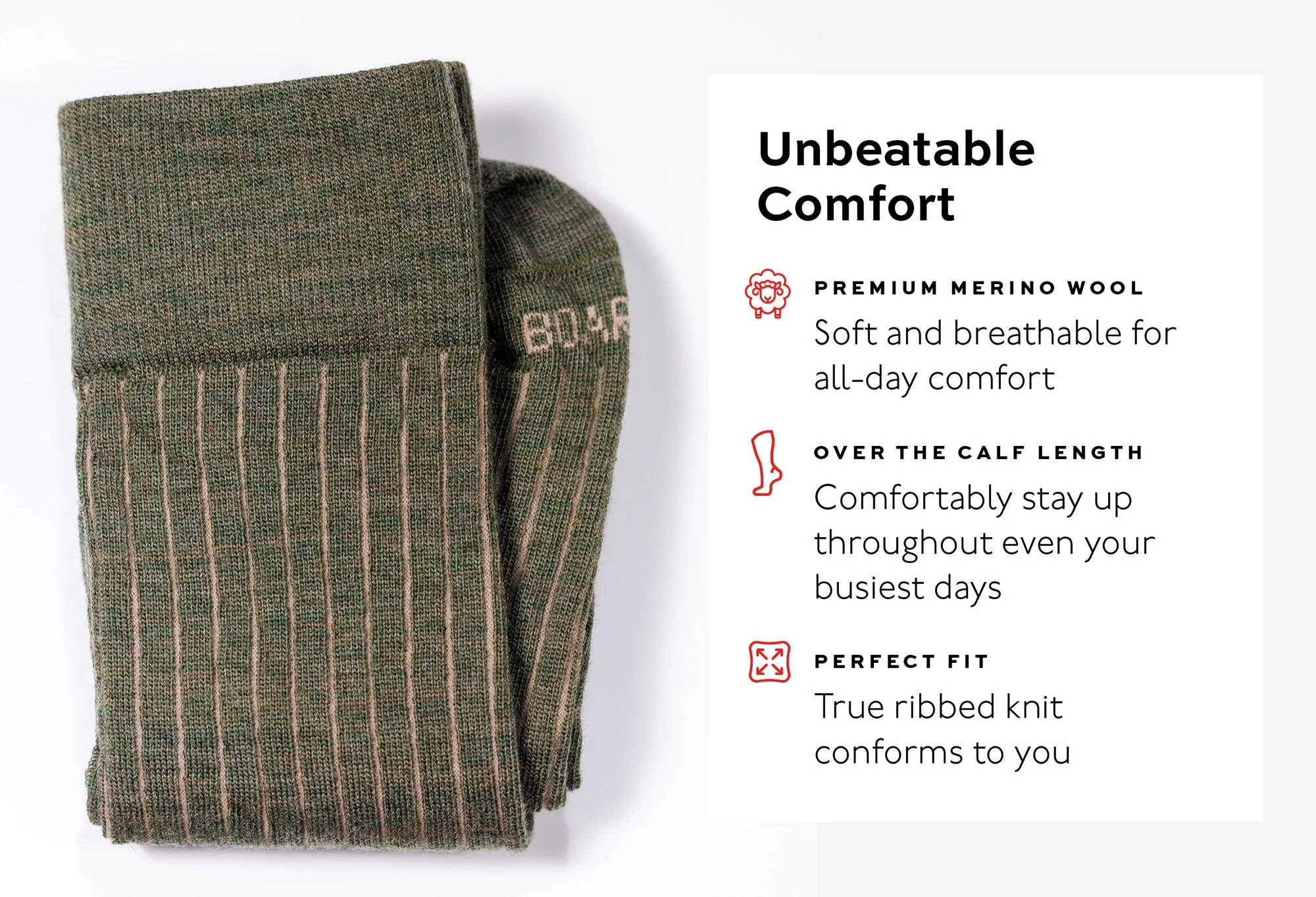 Olive and Tan Shadow Stripe Merino Wool Over the Calf Dress Socks