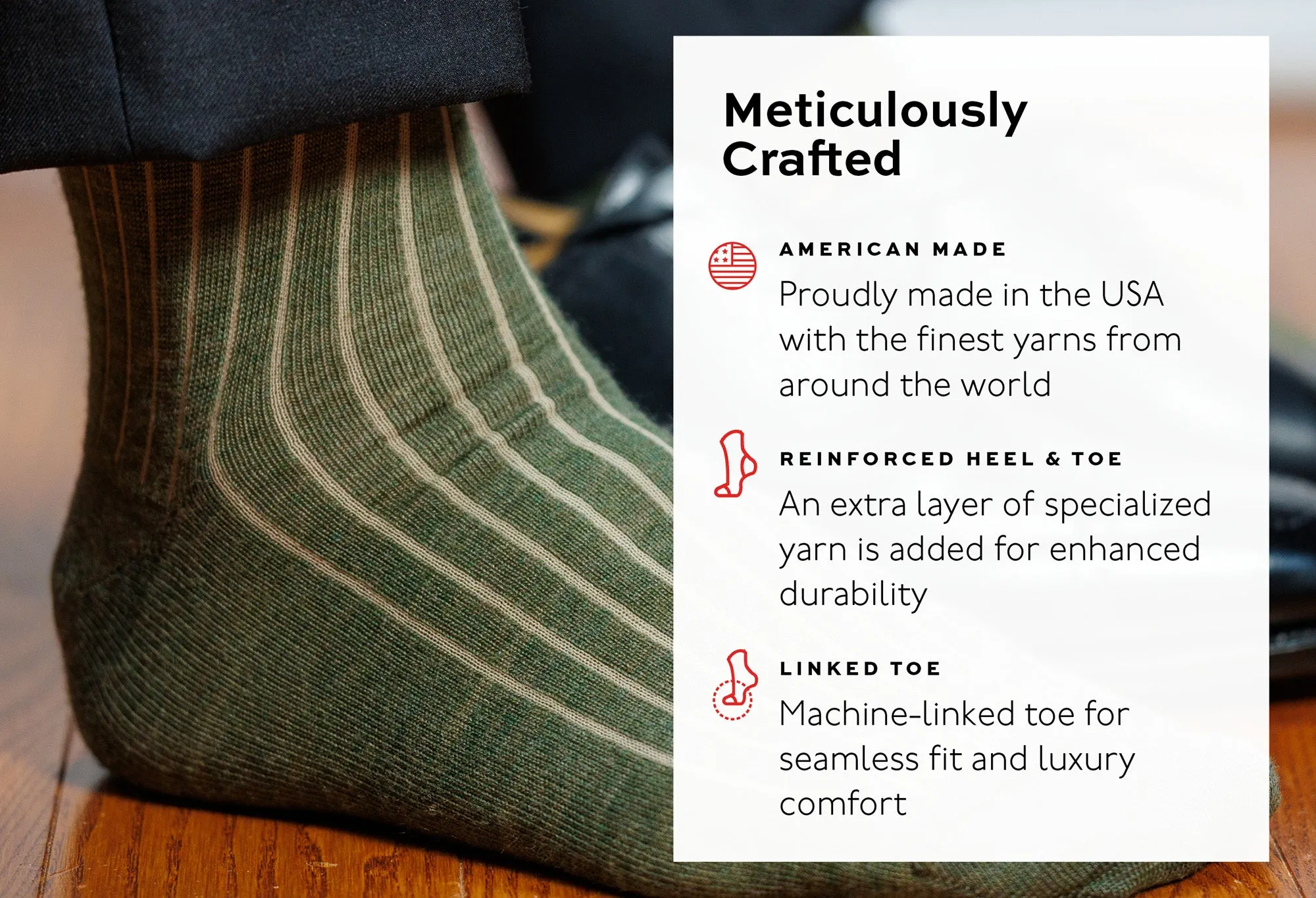Olive and Tan Shadow Stripe Merino Wool Over the Calf Dress Socks