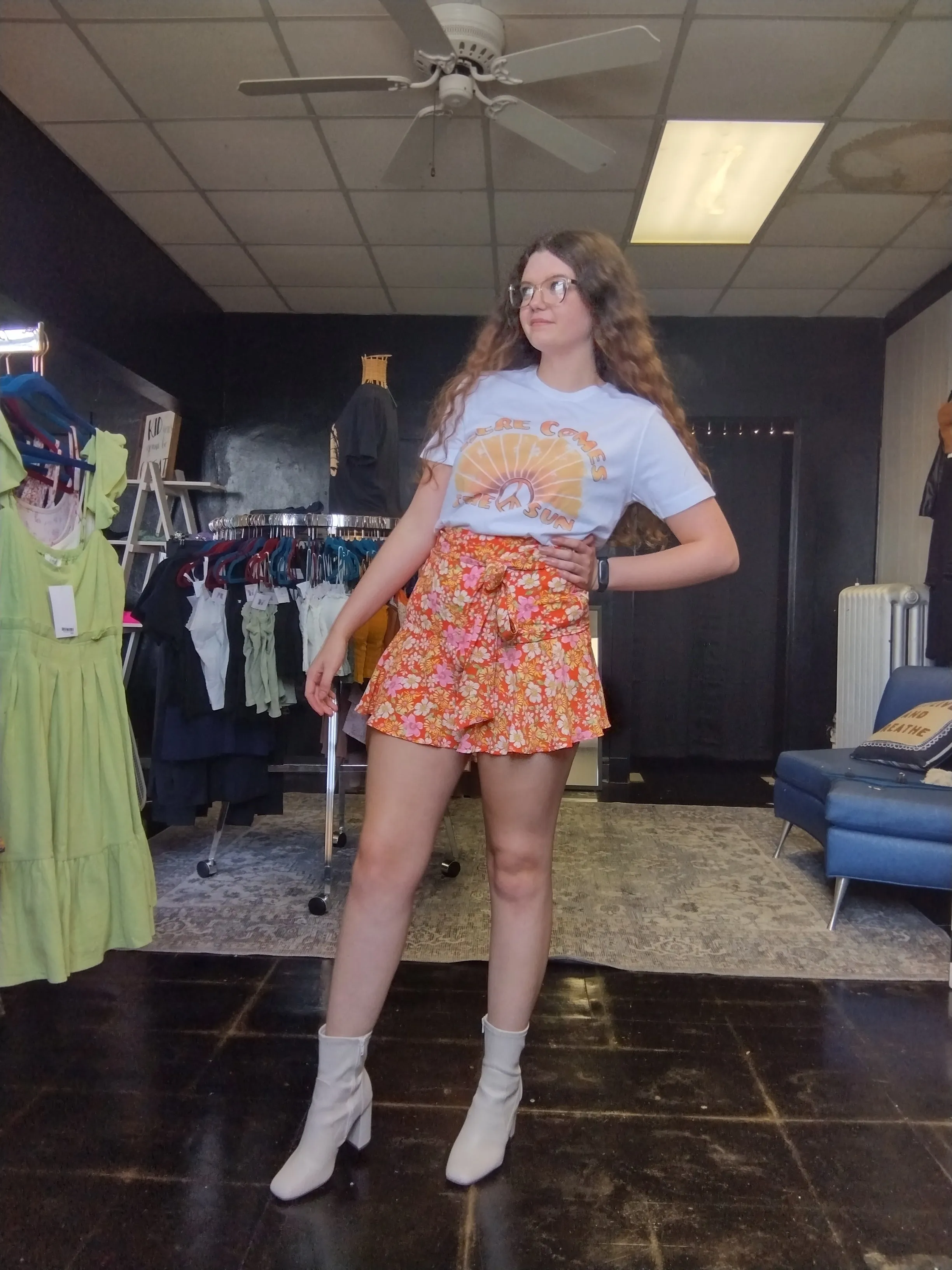Orange Floral Skort