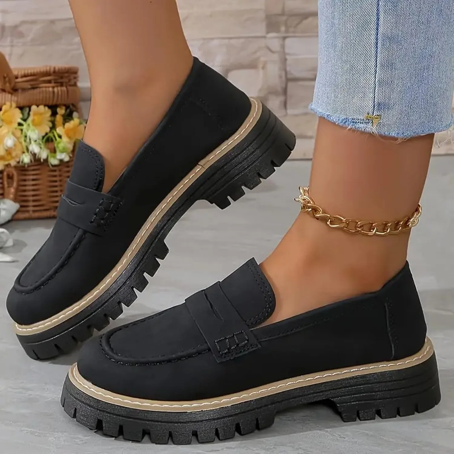 Orthoture-Orthopedic Platform Loafers, Comfort Orthopedic Shoes, Womens Round Toe Walking Shoe, Suede Penny Loafer