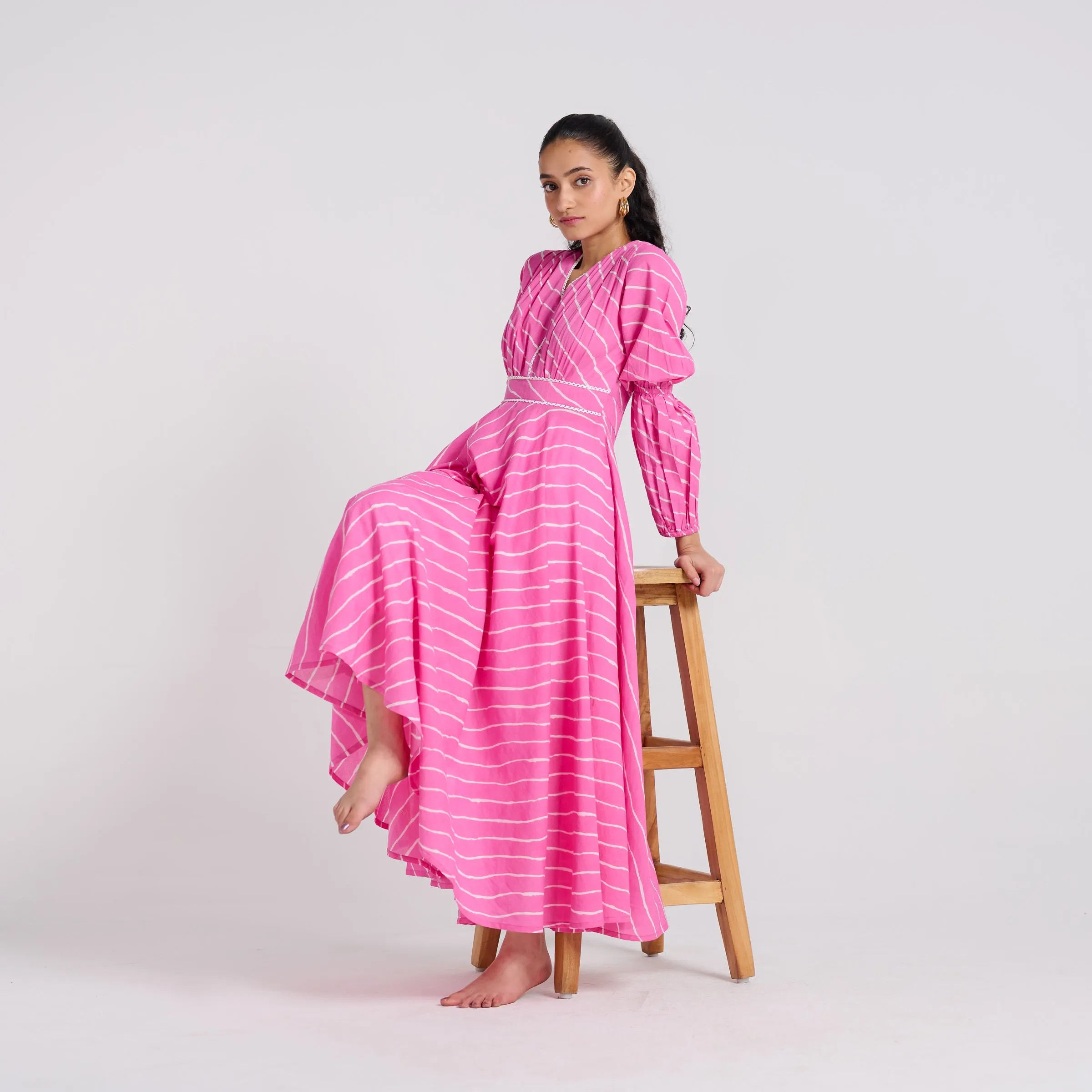 Pink Leheriya Pure Cotton Maxi Dress