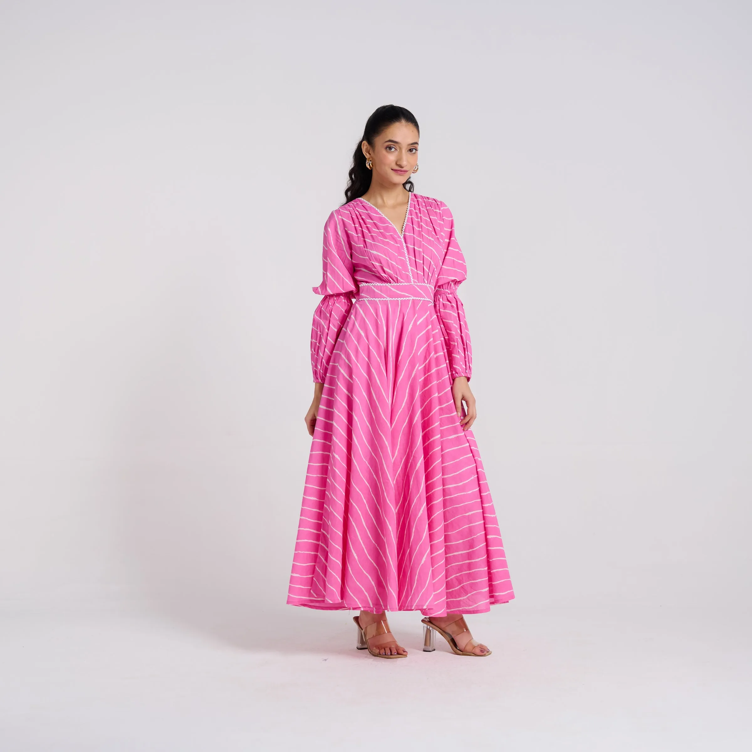 Pink Leheriya Pure Cotton Maxi Dress