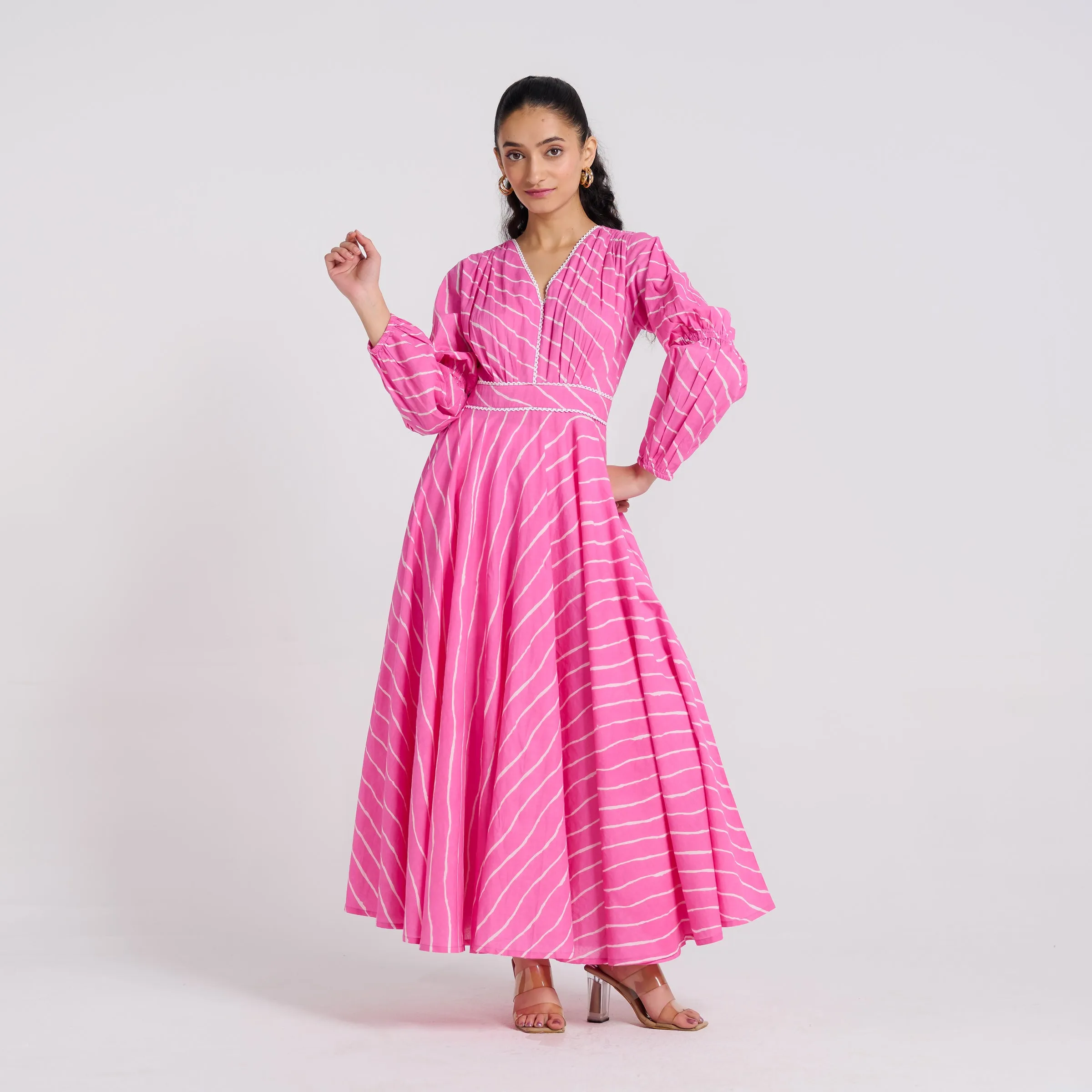 Pink Leheriya Pure Cotton Maxi Dress