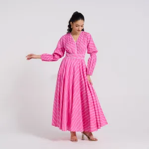 Pink Leheriya Pure Cotton Maxi Dress