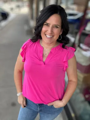 Pop Pink Lizzy Flutter Sleeve Top