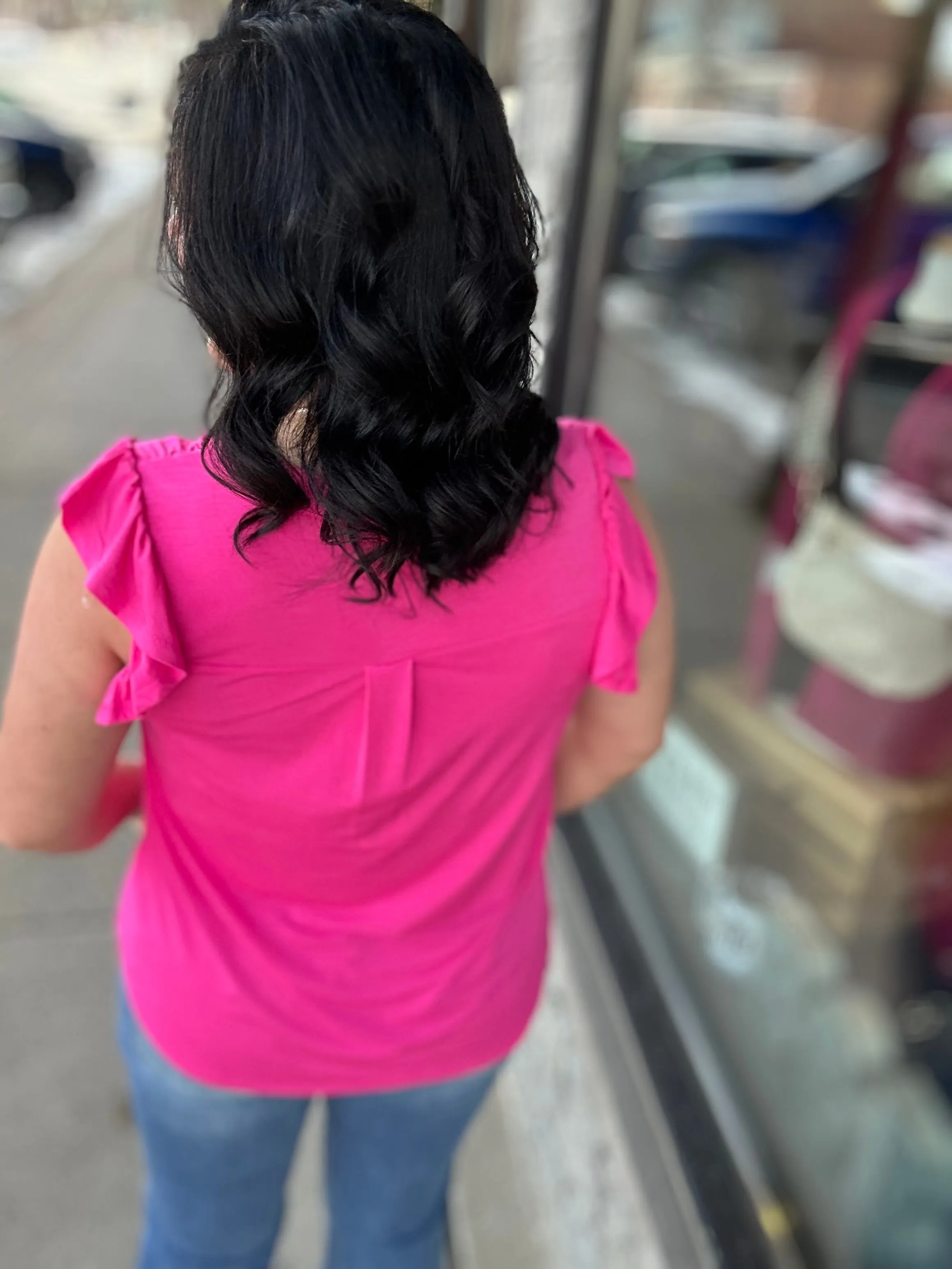 Pop Pink Lizzy Flutter Sleeve Top