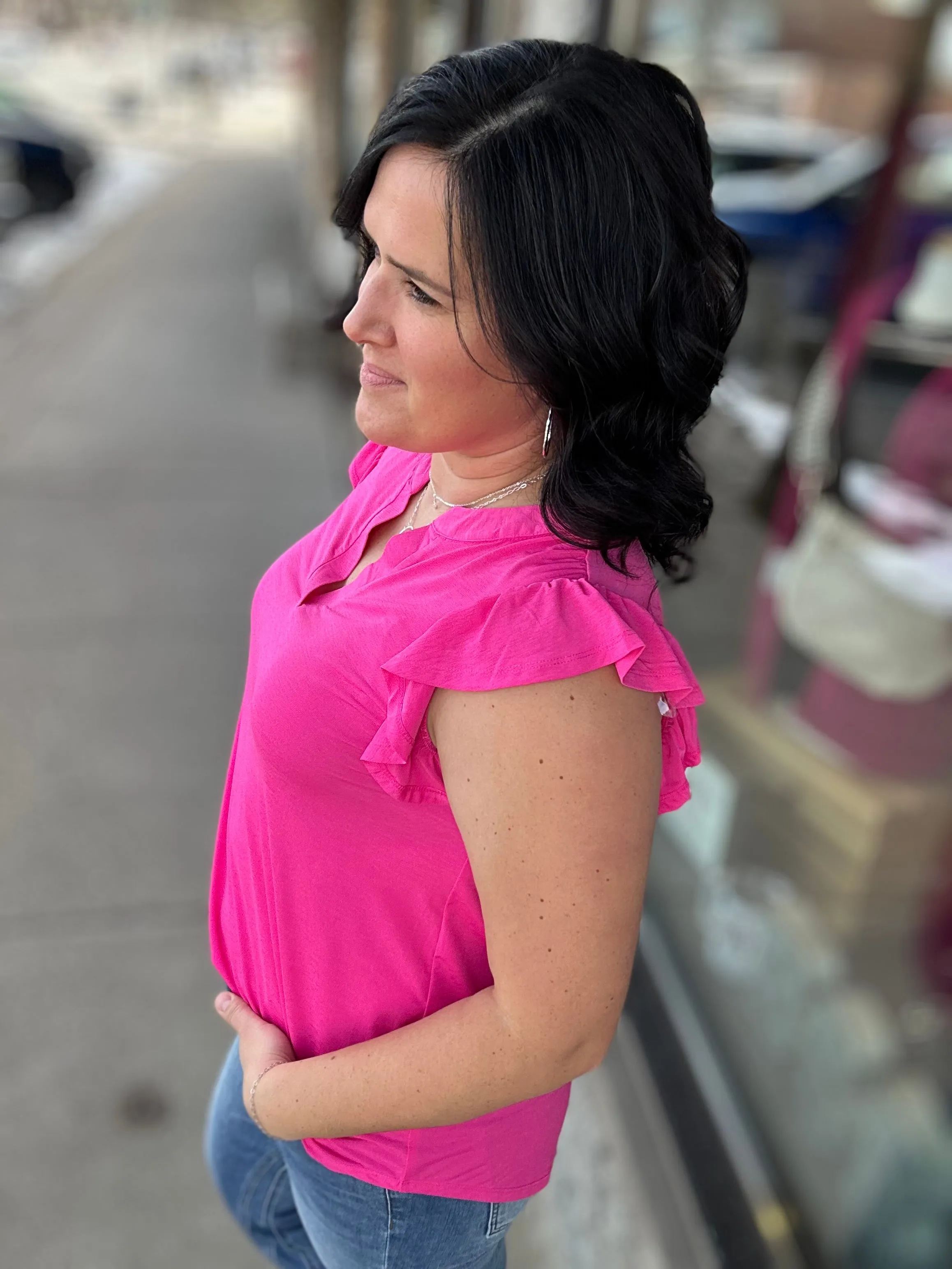 Pop Pink Lizzy Flutter Sleeve Top
