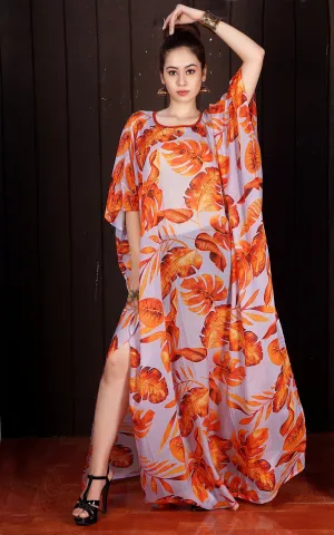 Resort wear caftan Luxe beach wear kaftan Dreamy Long Silk Kaftan with Embellished Autumn Leaves Design silk caftan plus size
