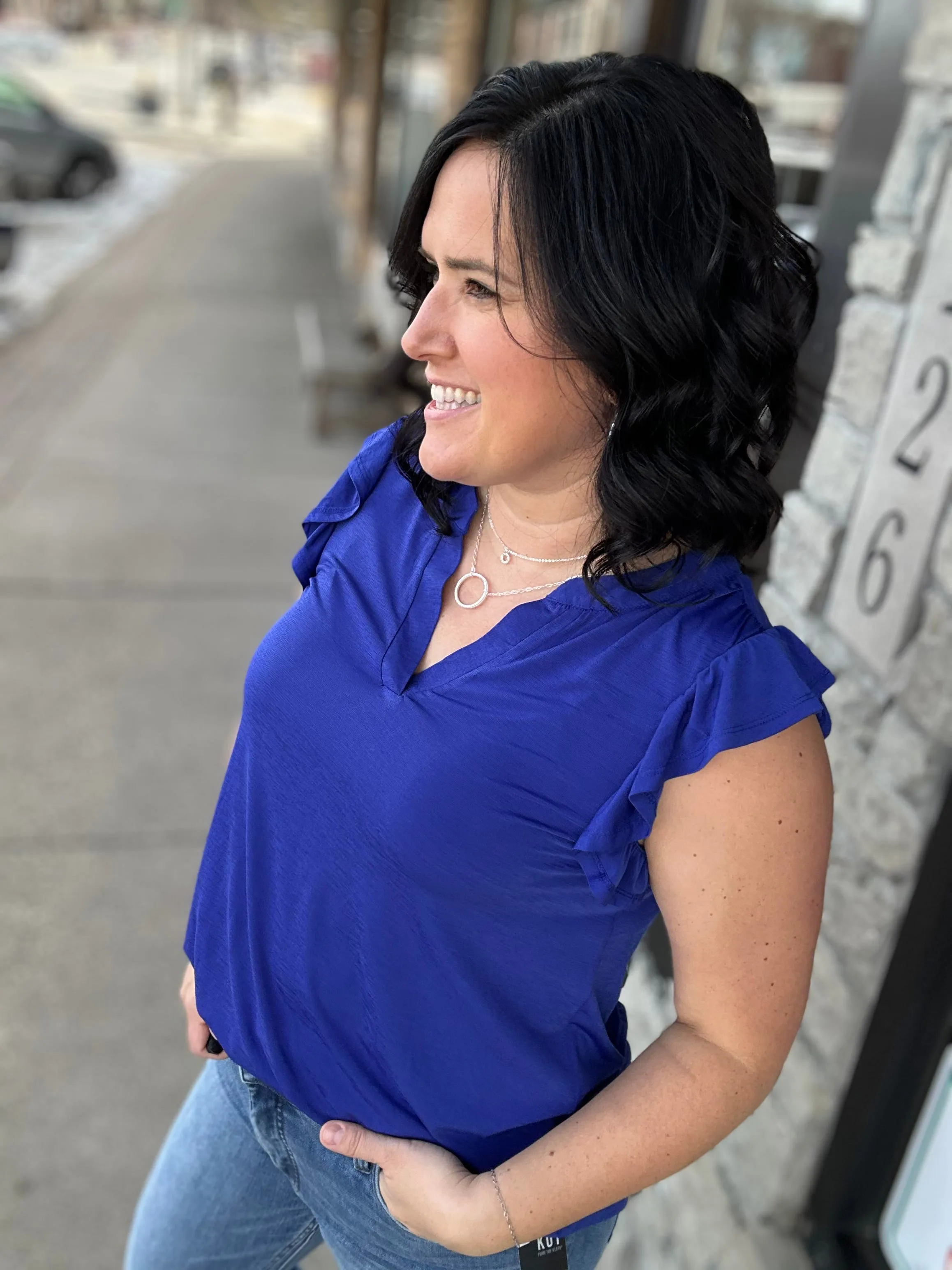 Royal Blue Lizzy Flutter Sleeve Top
