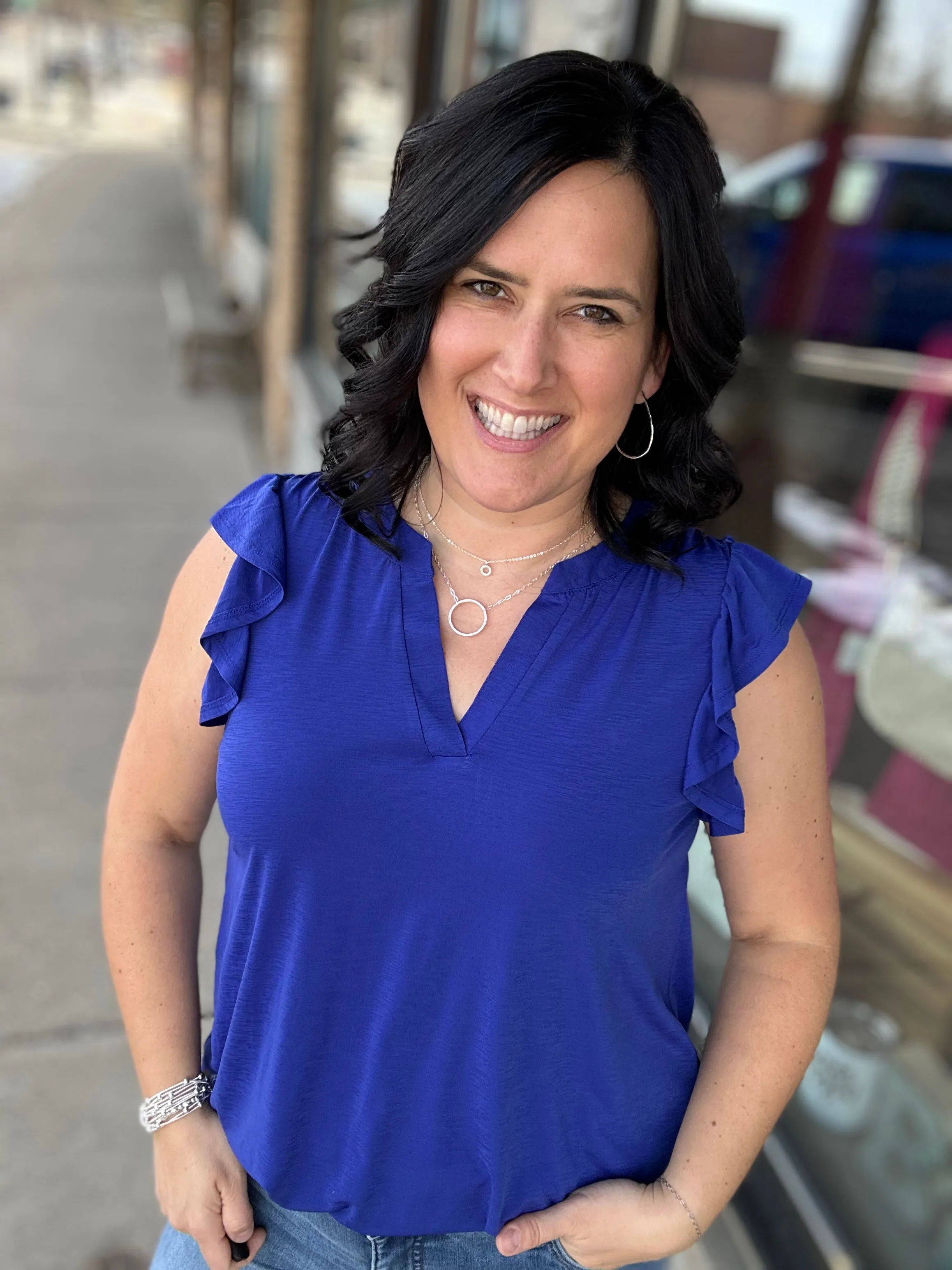 Royal Blue Lizzy Flutter Sleeve Top