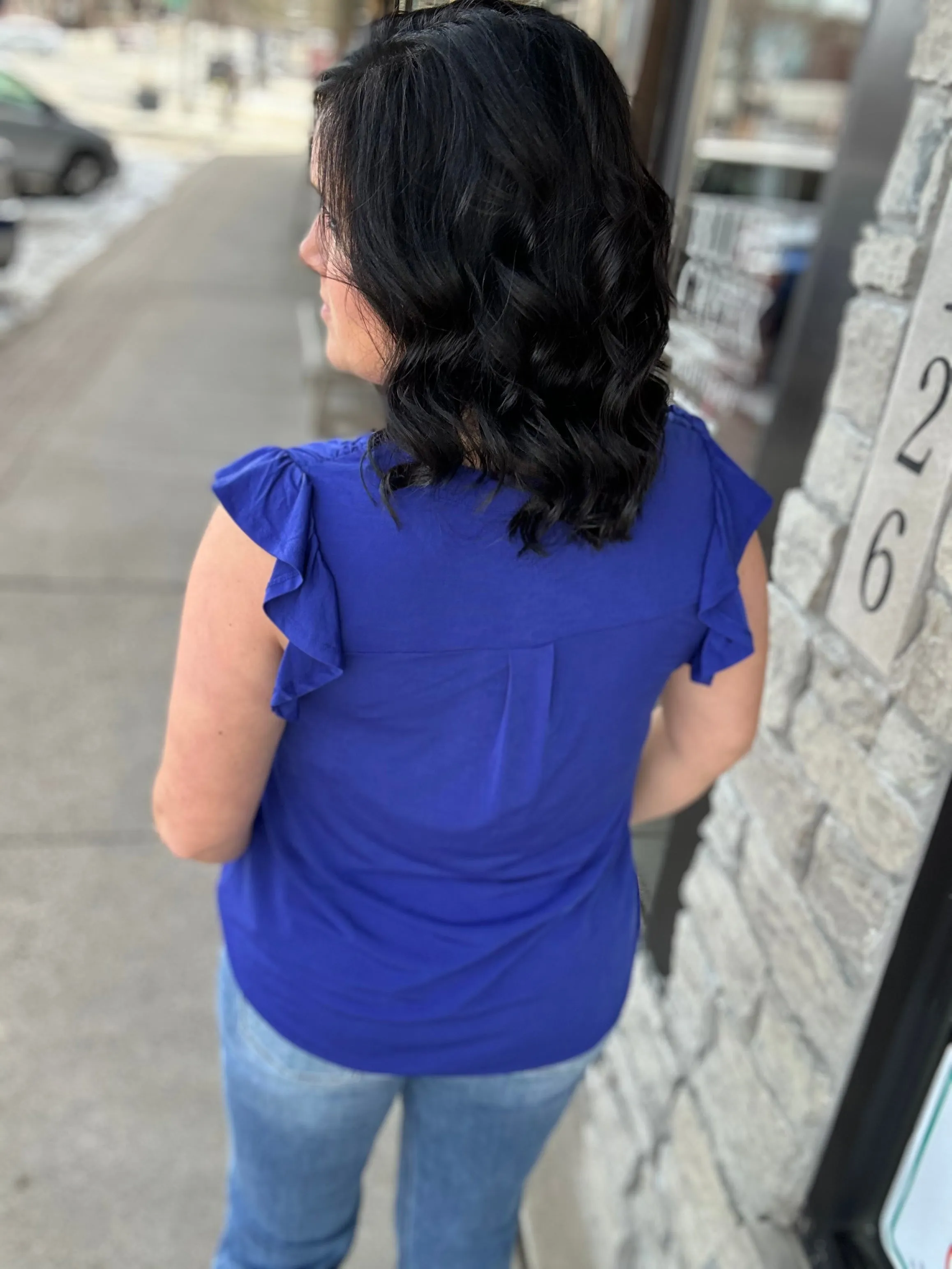 Royal Blue Lizzy Flutter Sleeve Top