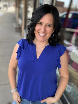 Royal Blue Lizzy Flutter Sleeve Top