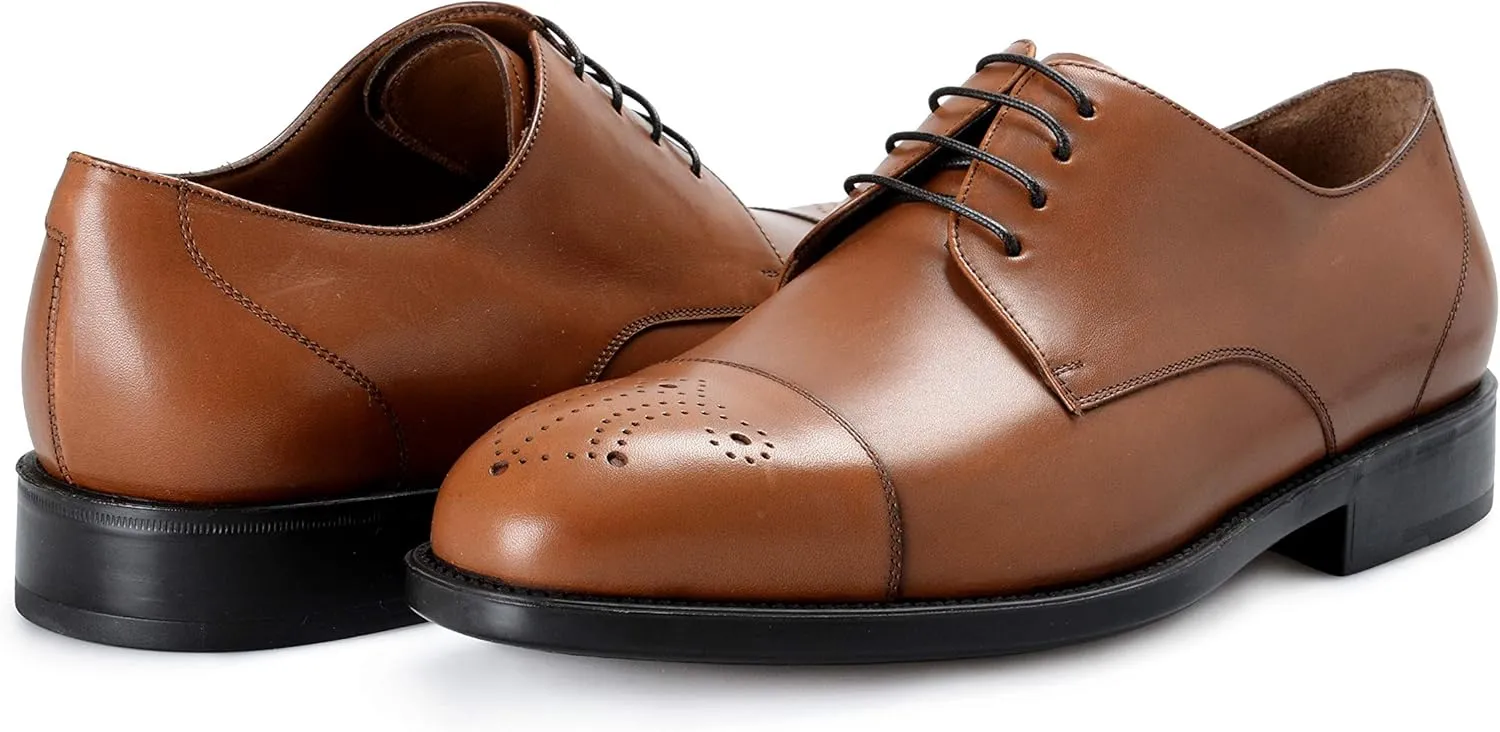 SALVATORE FERRAGAMO "Aramix 1 cm Men's Brown Leather Lace Up Oxfords Shoes US