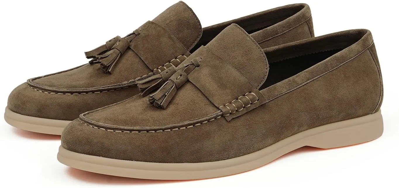 Santimon Men's Suede Tassel Loafers, Slip-On Moccasins with Cushioned Sole ?Comfort Business Casual & Stylish Footwear for Wedding Travel, and Everyday