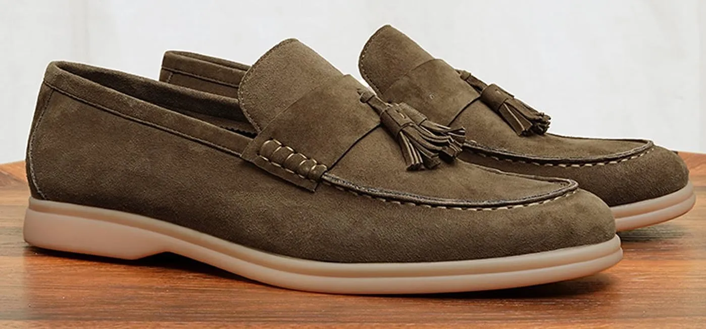 Santimon Men's Suede Tassel Loafers, Slip-On Moccasins with Cushioned Sole ?Comfort Business Casual & Stylish Footwear for Wedding Travel, and Everyday