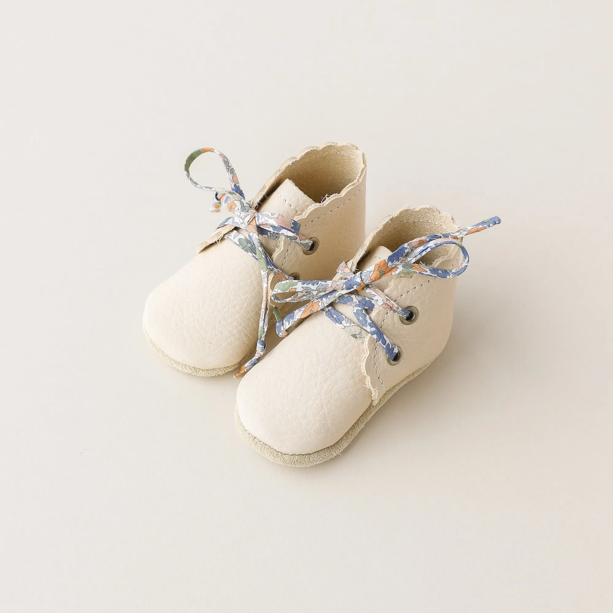 Scalloped Baby Boots in Almond