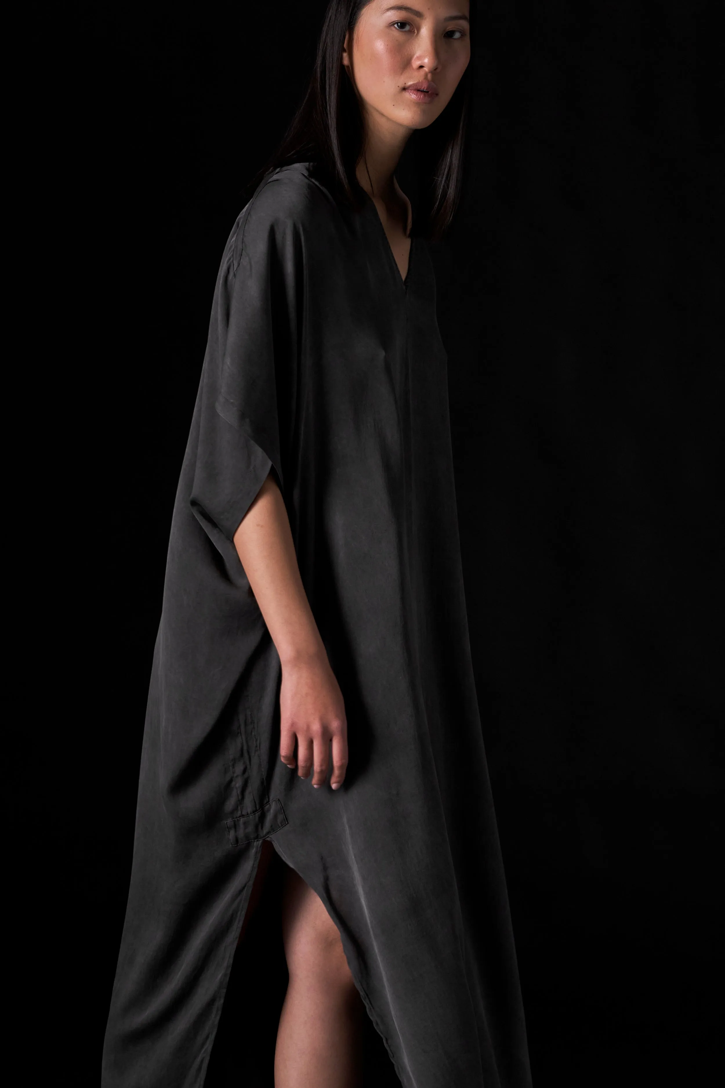 Silk Long Kaftan Charcoal
