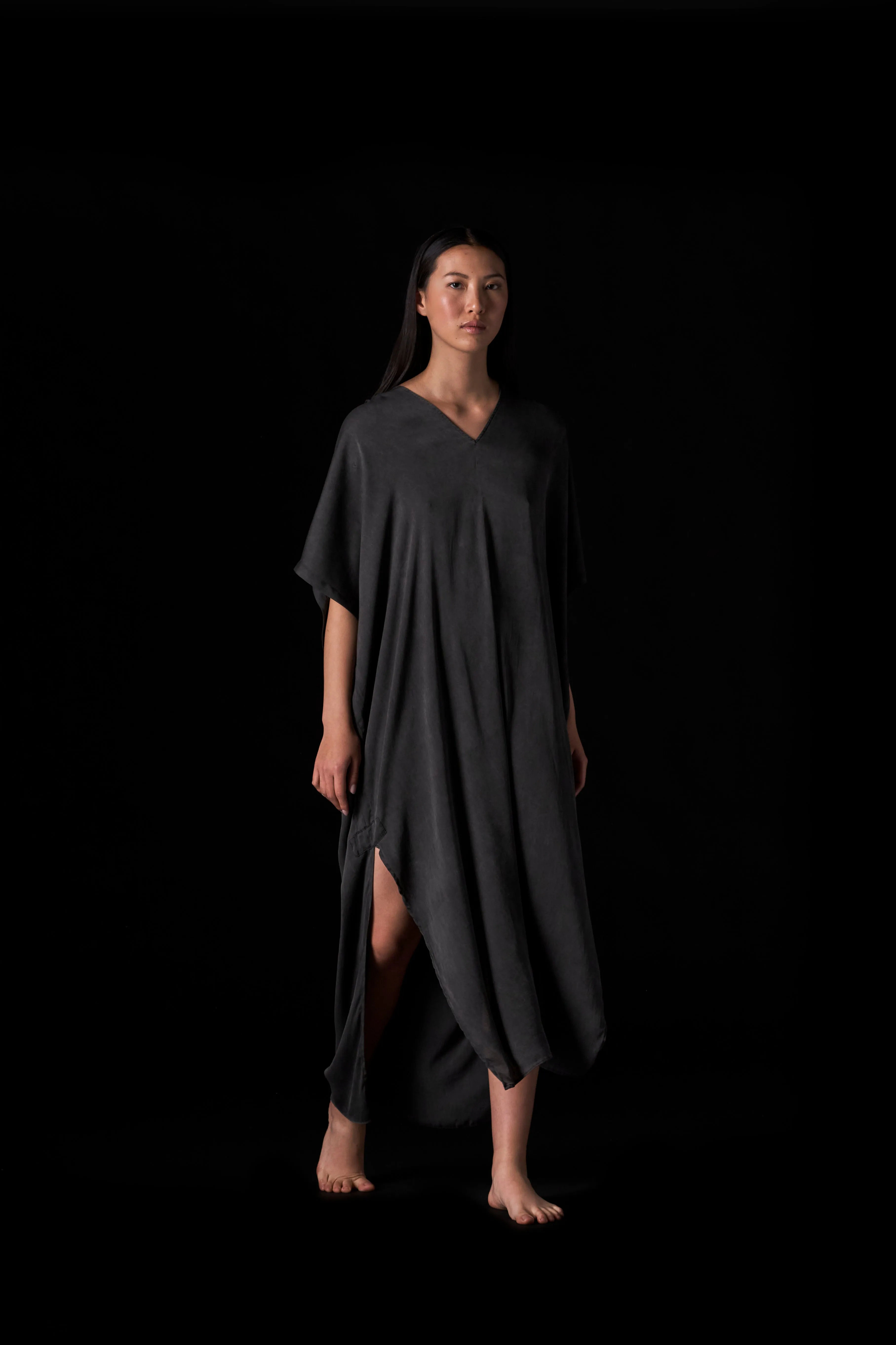 Silk Long Kaftan Charcoal