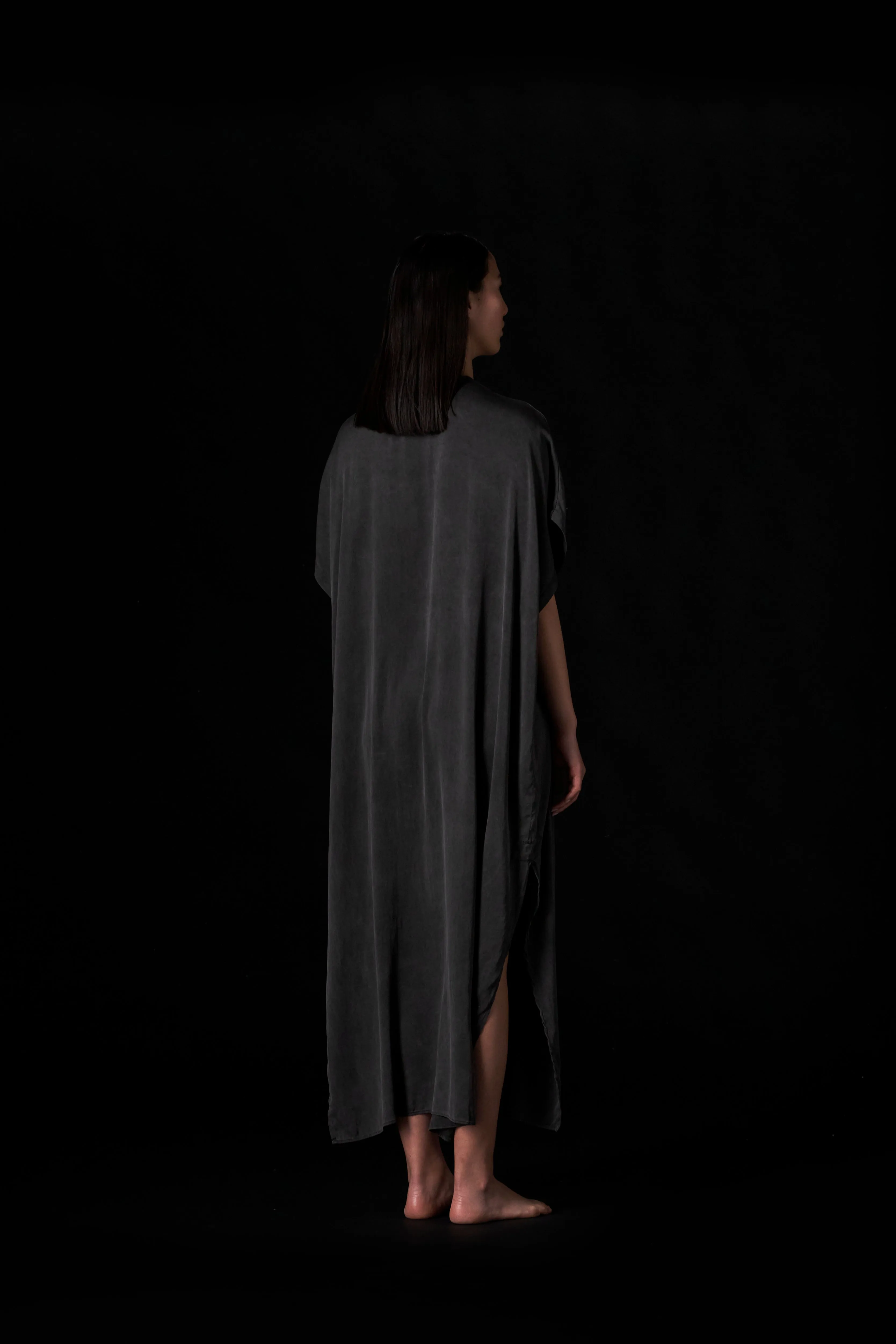 Silk Long Kaftan Charcoal