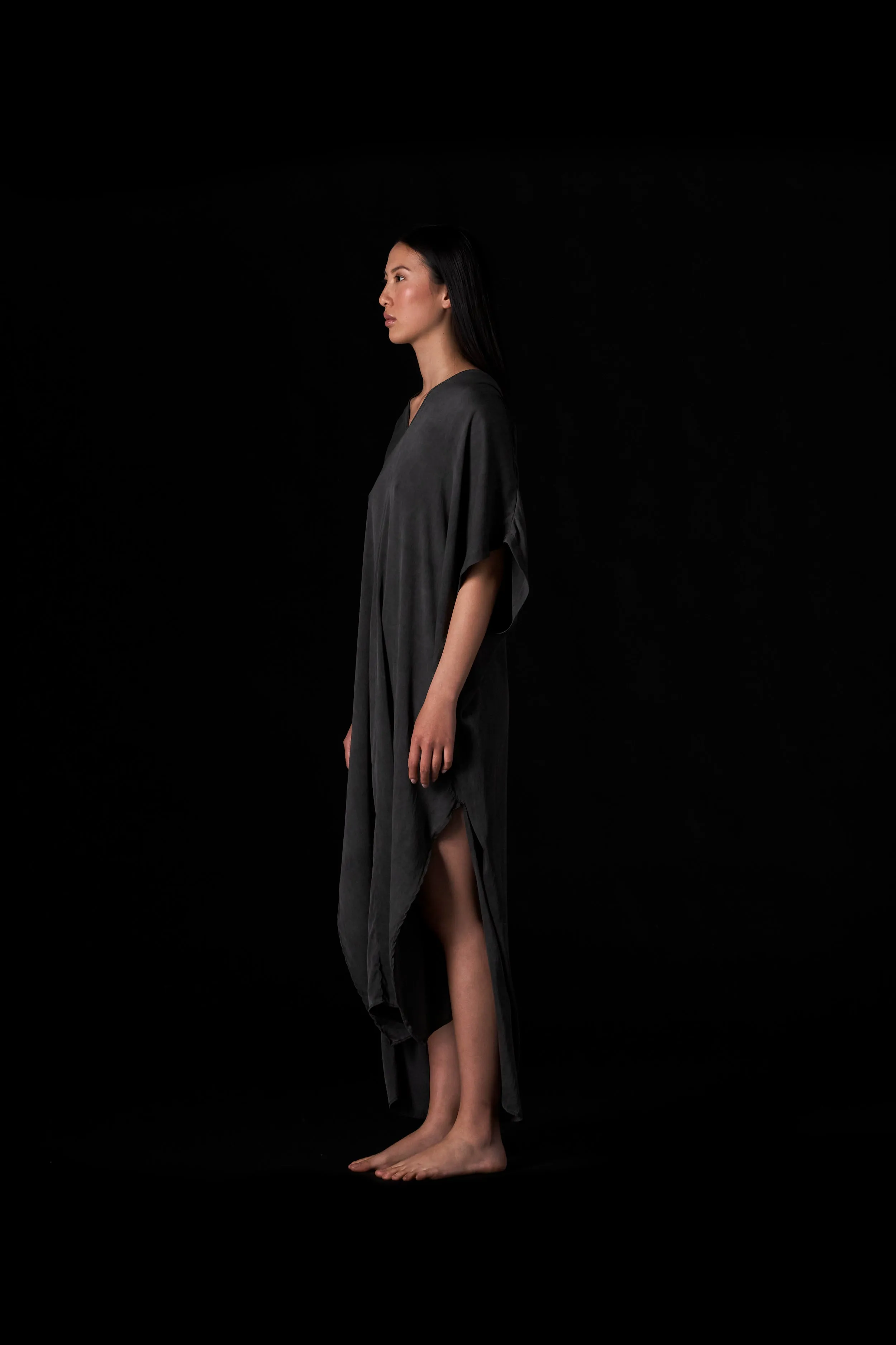 Silk Long Kaftan Charcoal