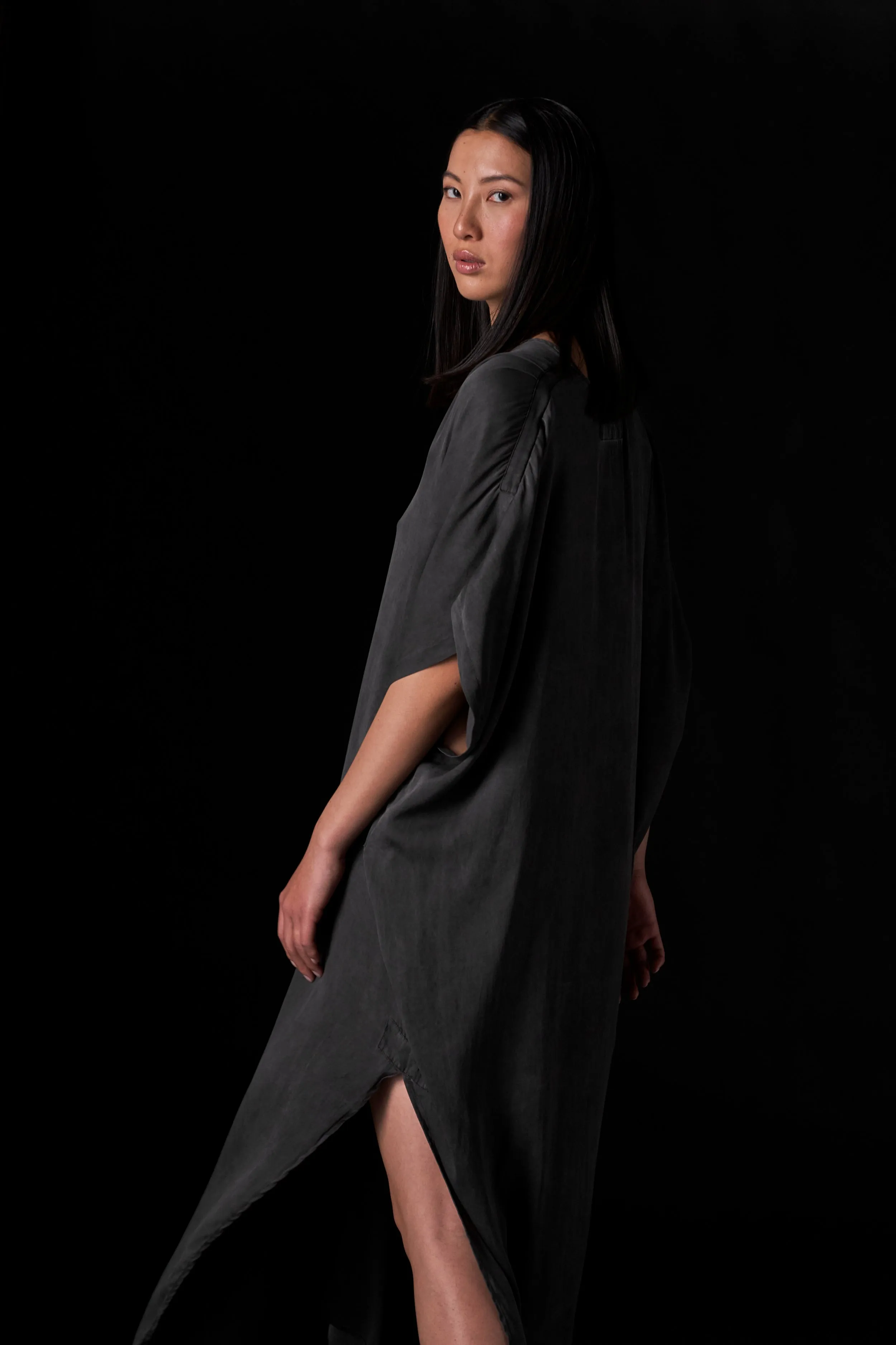 Silk Long Kaftan Charcoal