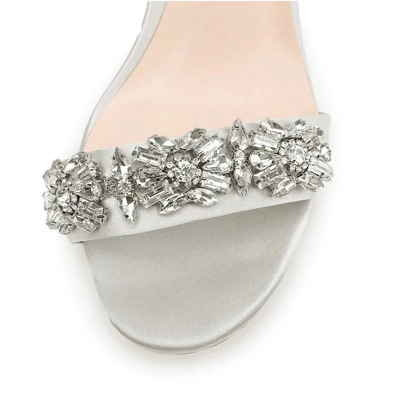 Silk Rhinestone Embellished Ankle Strap High Heel Sandals