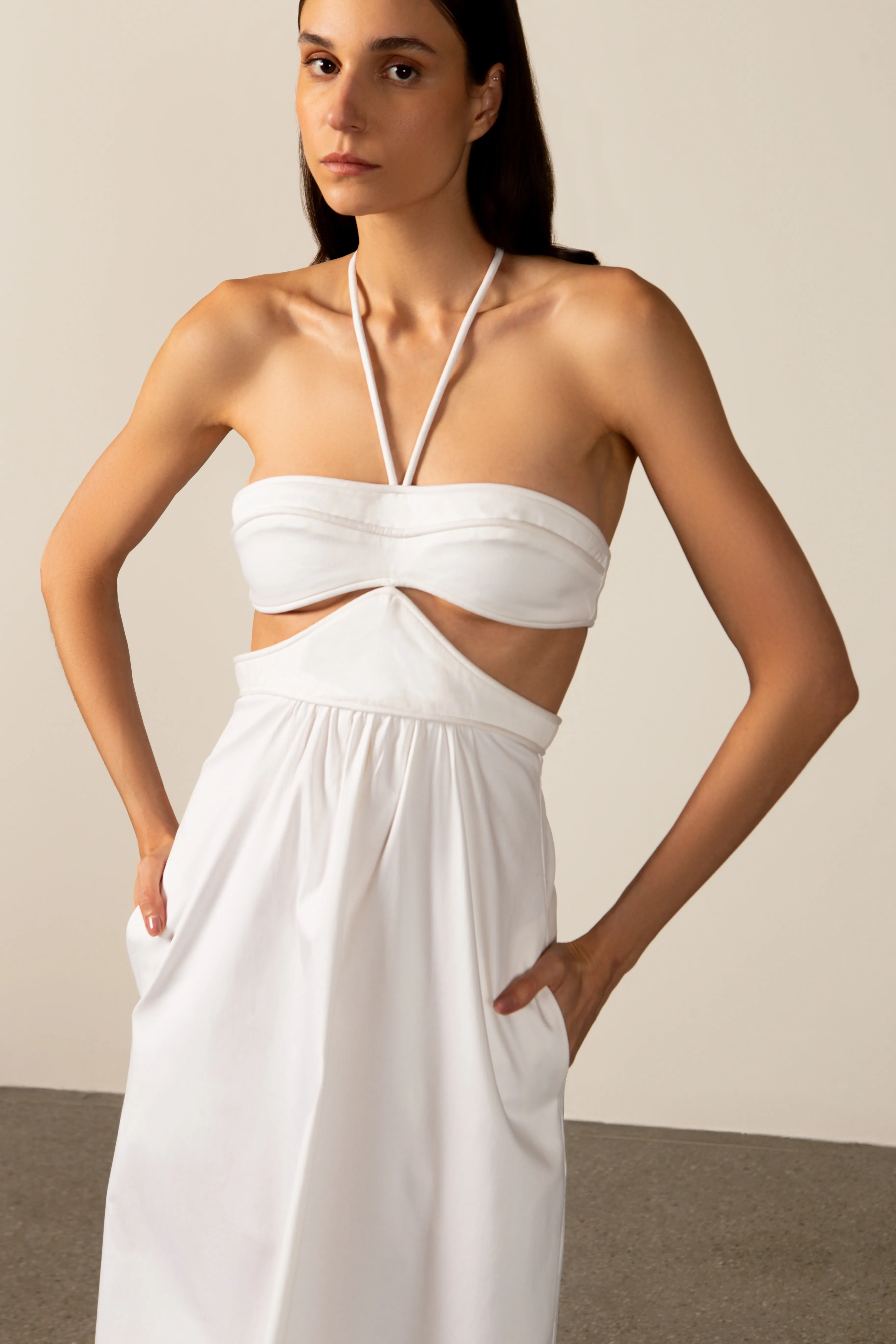 Solid Cut-Out Halterneck Long Dress