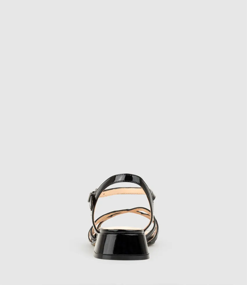 SURRY35 Lattice Front Sandal in Black Patent