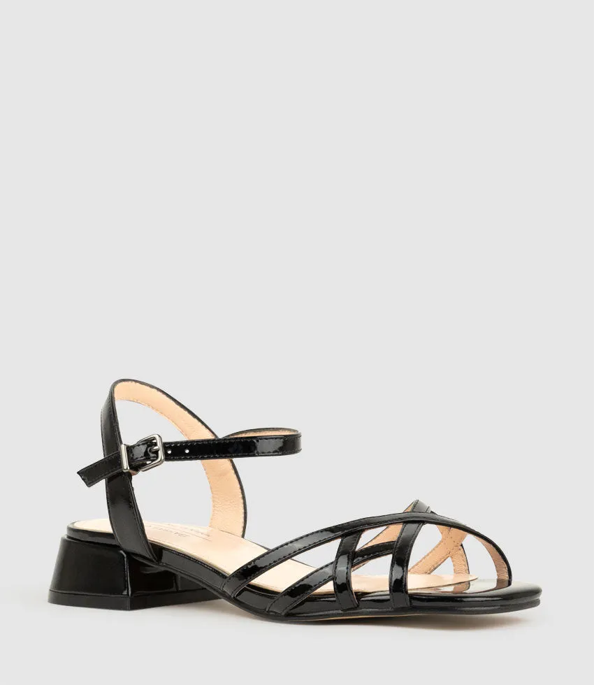SURRY35 Lattice Front Sandal in Black Patent