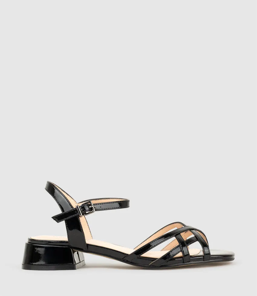 SURRY35 Lattice Front Sandal in Black Patent