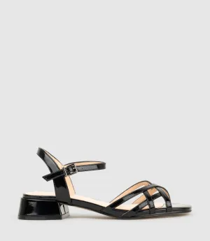 SURRY35 Lattice Front Sandal in Black Patent