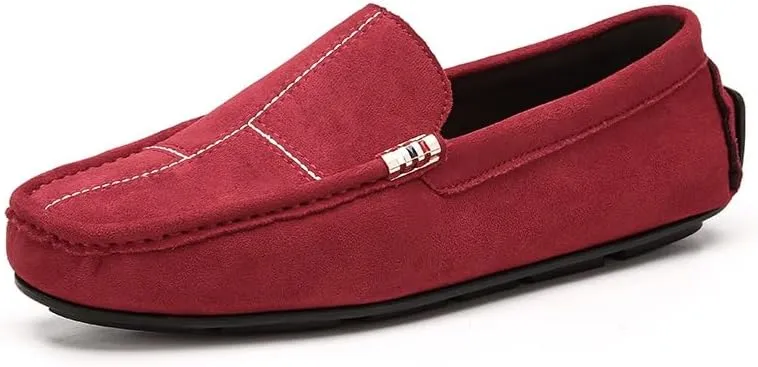 TAYGUM Mens Loafers Round Toe Suede Vamp Leather Driving Loafers Comfortable Flexible Flat Heel Fashion Prom Slip-on