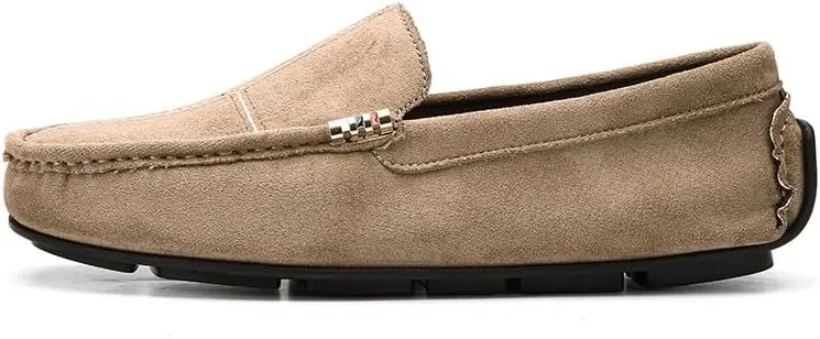 TAYGUM Mens Loafers Round Toe Suede Vamp Leather Driving Loafers Comfortable Flexible Flat Heel Fashion Prom Slip-on