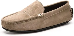 TAYGUM Mens Loafers Round Toe Suede Vamp Leather Driving Loafers Comfortable Flexible Flat Heel Fashion Prom Slip-on