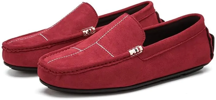 TAYGUM Mens Loafers Round Toe Suede Vamp Leather Driving Loafers Comfortable Flexible Flat Heel Fashion Prom Slip-on