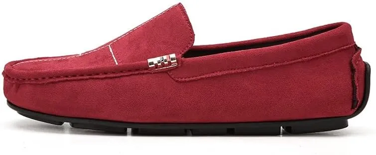 TAYGUM Mens Loafers Round Toe Suede Vamp Leather Driving Loafers Comfortable Flexible Flat Heel Fashion Prom Slip-on