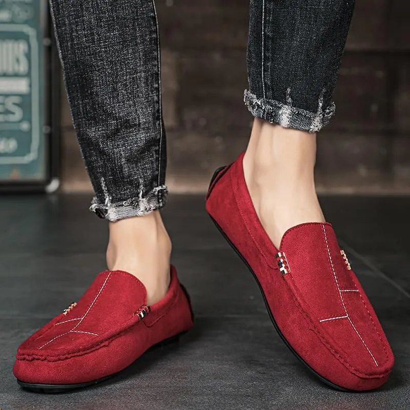 TAYGUM Mens Loafers Round Toe Suede Vamp Leather Driving Loafers Comfortable Flexible Flat Heel Fashion Prom Slip-on
