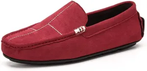 TAYGUM Mens Loafers Round Toe Suede Vamp Leather Driving Loafers Comfortable Flexible Flat Heel Fashion Prom Slip-on