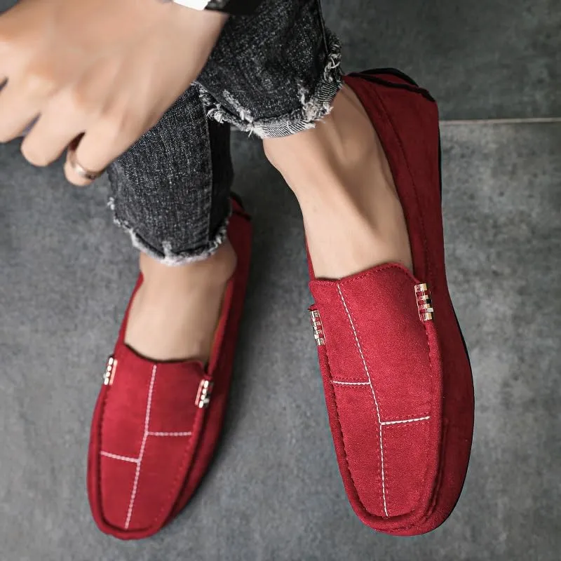 TAYGUM Mens Loafers Round Toe Suede Vamp Leather Driving Loafers Comfortable Flexible Flat Heel Fashion Prom Slip-on