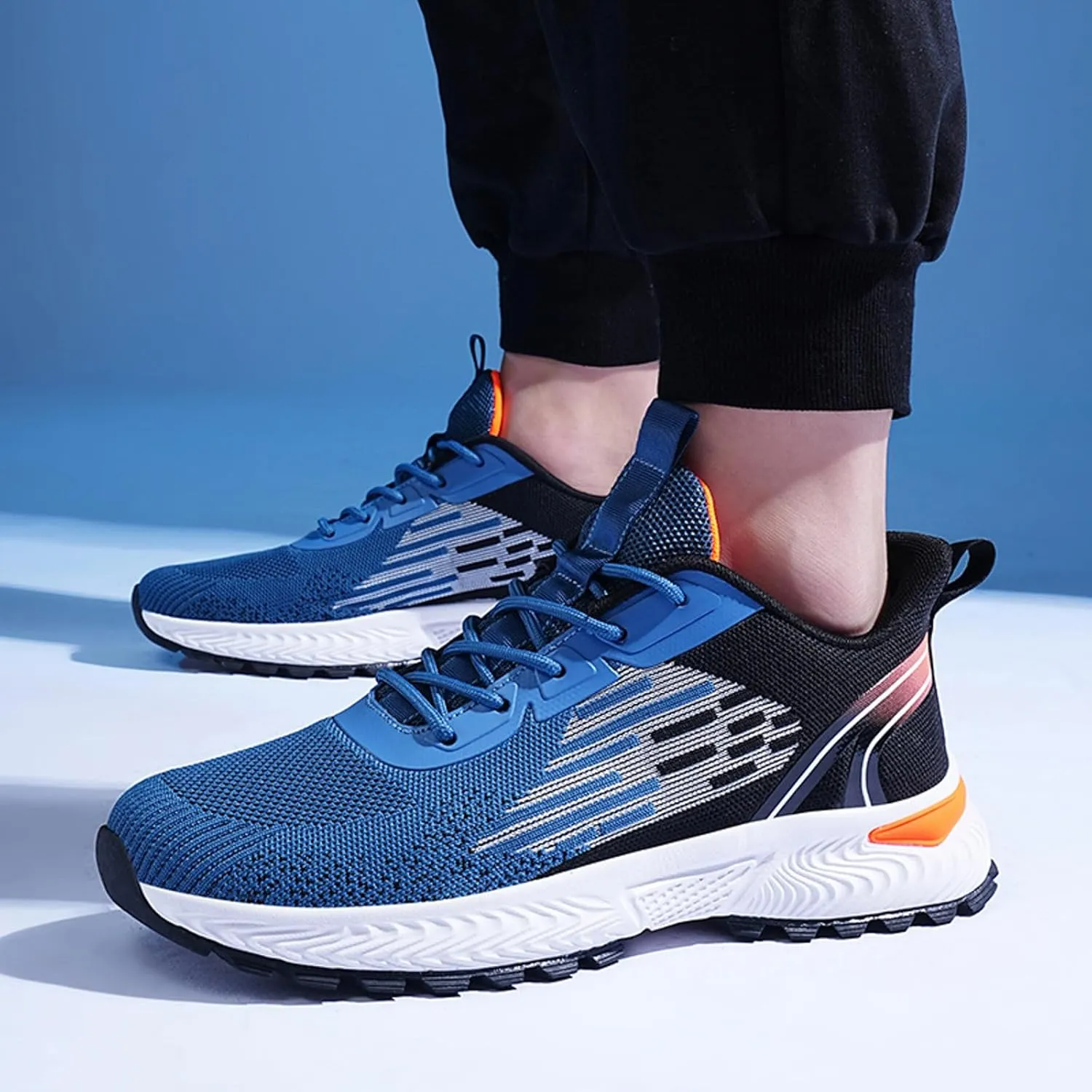 Tennis Walking Shoes Men Sports Shoes Fashionable New Pattern Color Blocking Mesh Fabric Breathable Comfortable Non Slip