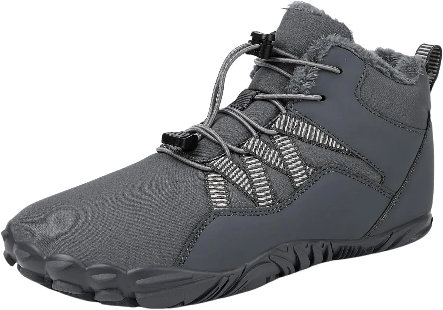 uSecee Barefoot Winter Shoes Women Mens Slip On Warm Zero Drop Snow Boots Wide Toe Box Ankle Booties Waterproof Fur Lined Boots Hiking Walking Shoes Five Finger Sneakers with Adjustable Elastic Band