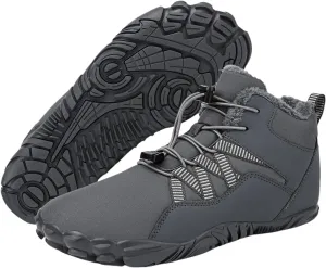 uSecee Barefoot Winter Shoes Women Mens Slip On Warm Zero Drop Snow Boots Wide Toe Box Ankle Booties Waterproof Fur Lined Boots Hiking Walking Shoes Five Finger Sneakers with Adjustable Elastic Band