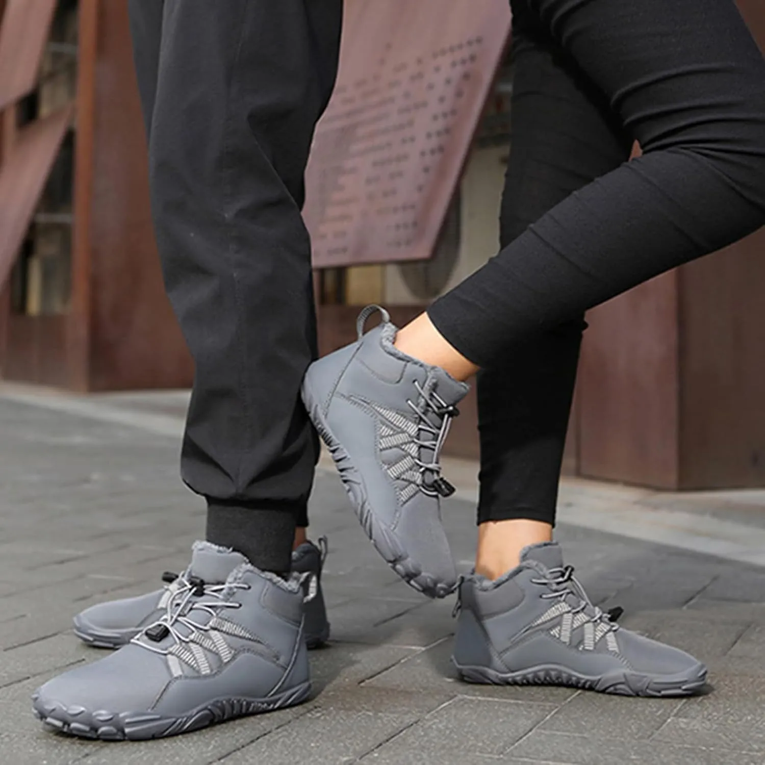 uSecee Barefoot Winter Shoes Women Mens Slip On Warm Zero Drop Snow Boots Wide Toe Box Ankle Booties Waterproof Fur Lined Boots Hiking Walking Shoes Five Finger Sneakers with Adjustable Elastic Band