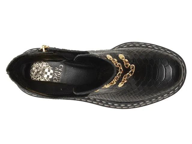 Vince Camuto Popinta Black Smooth Snake Closure Rounded Toe Chain Detailed Boots