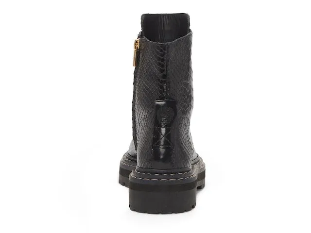Vince Camuto Popinta Black Smooth Snake Closure Rounded Toe Chain Detailed Boots
