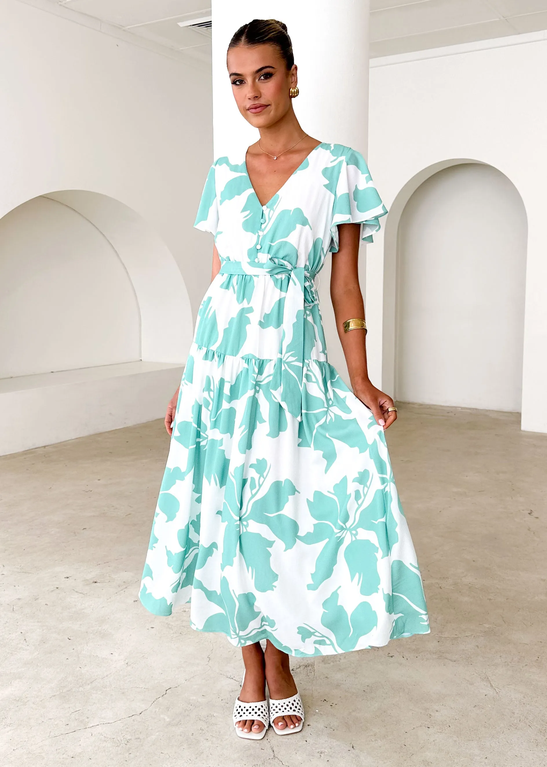 Vino Midi Dress - Green Floral