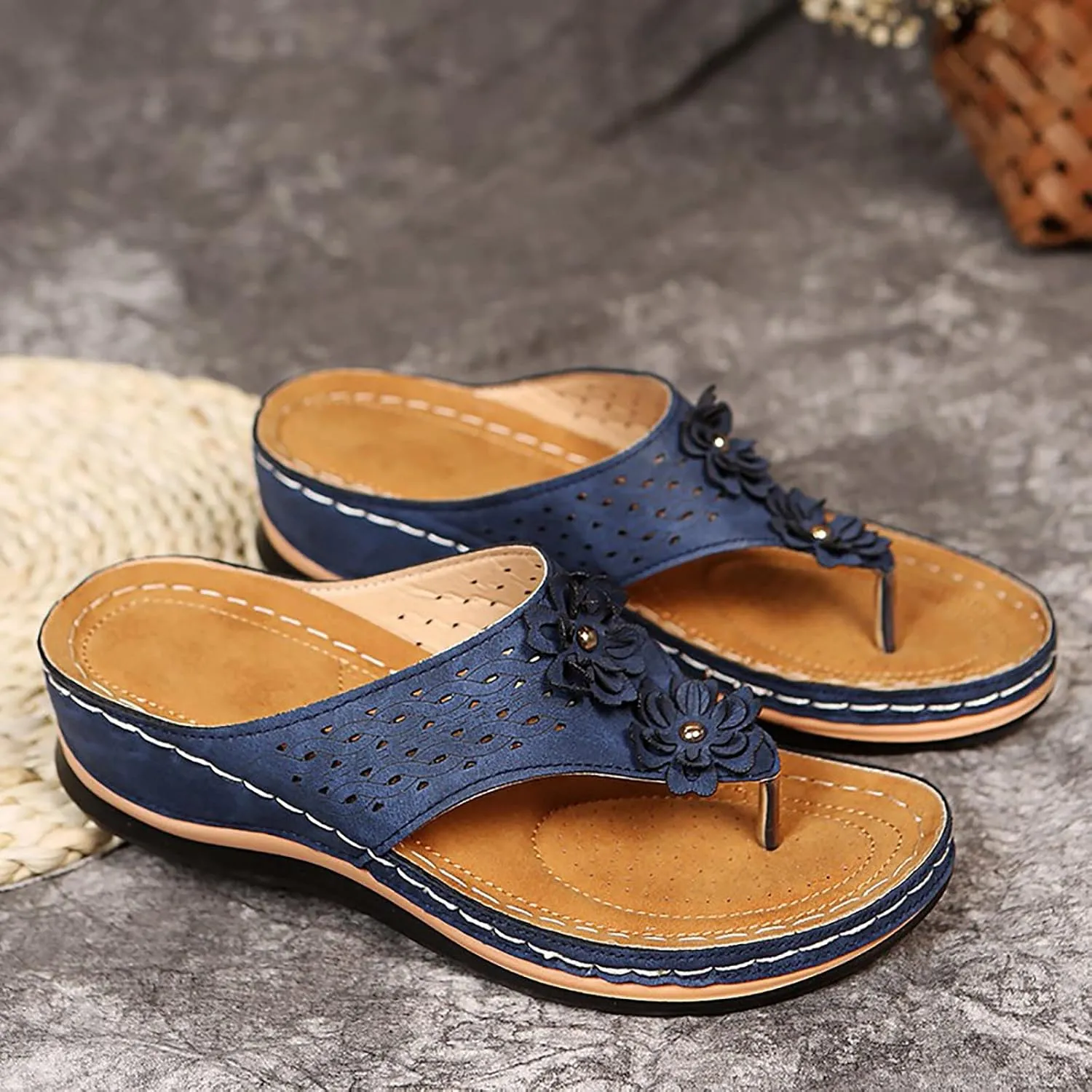 Wedge Sandals for Women 2024 Comfy Slider Flat Toe Sandals Summer Support T Flops Bottomed Slip Strap Women On With Arch