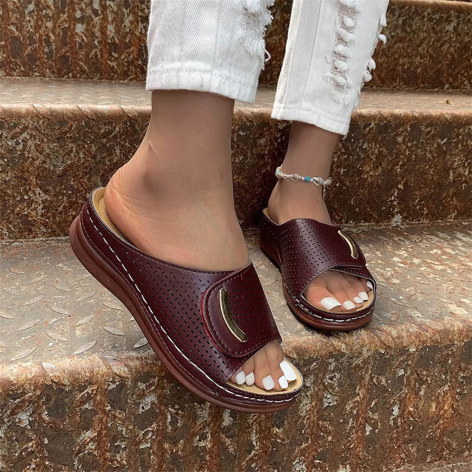 Wedge Sandals for Women 2024 Ladies Summer Fashion Solid Colour Hollow Out Open Toe Breathable Slope Heel Outside Wear