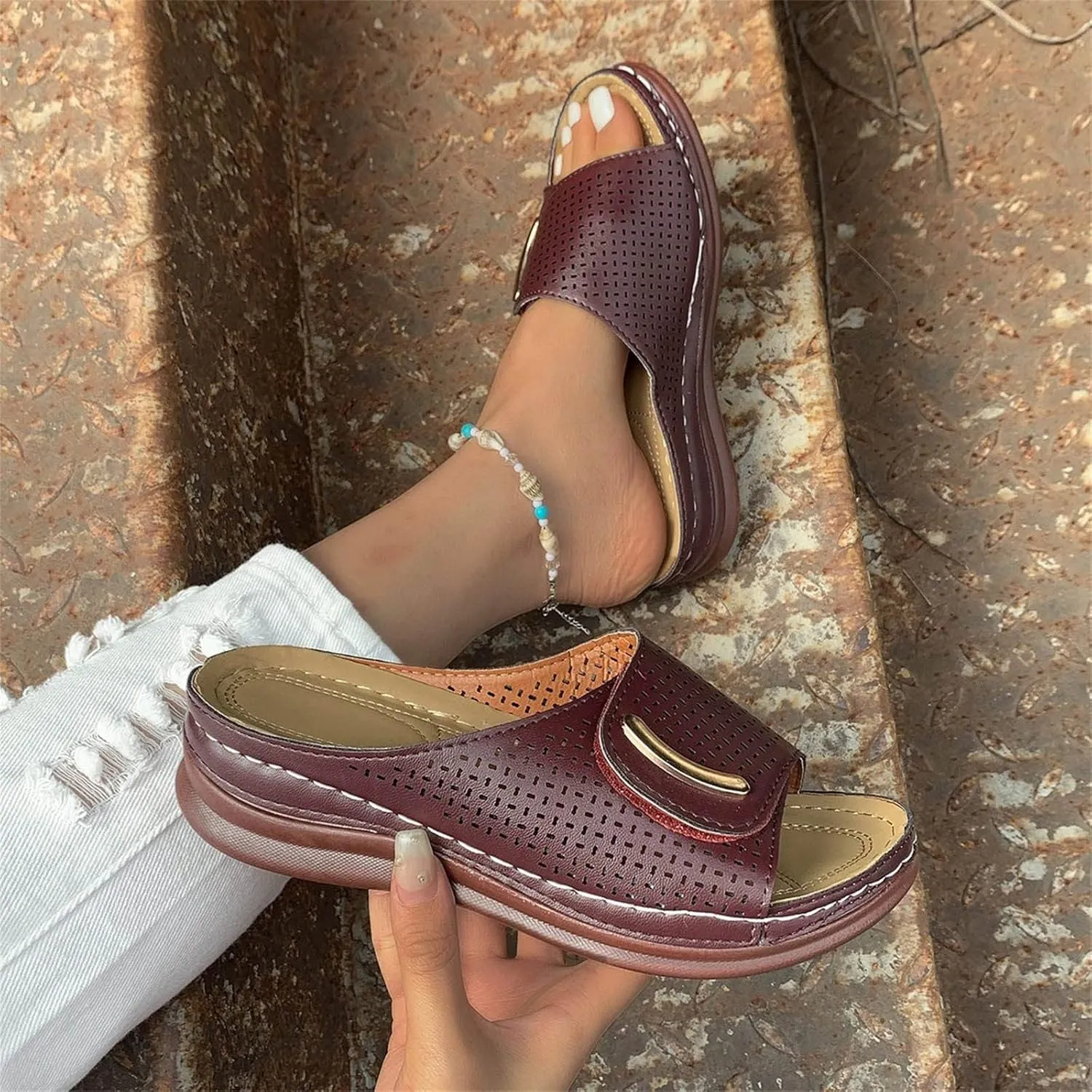 Wedge Sandals for Women 2024 Ladies Summer Fashion Solid Colour Hollow Out Open Toe Breathable Slope Heel Outside Wear