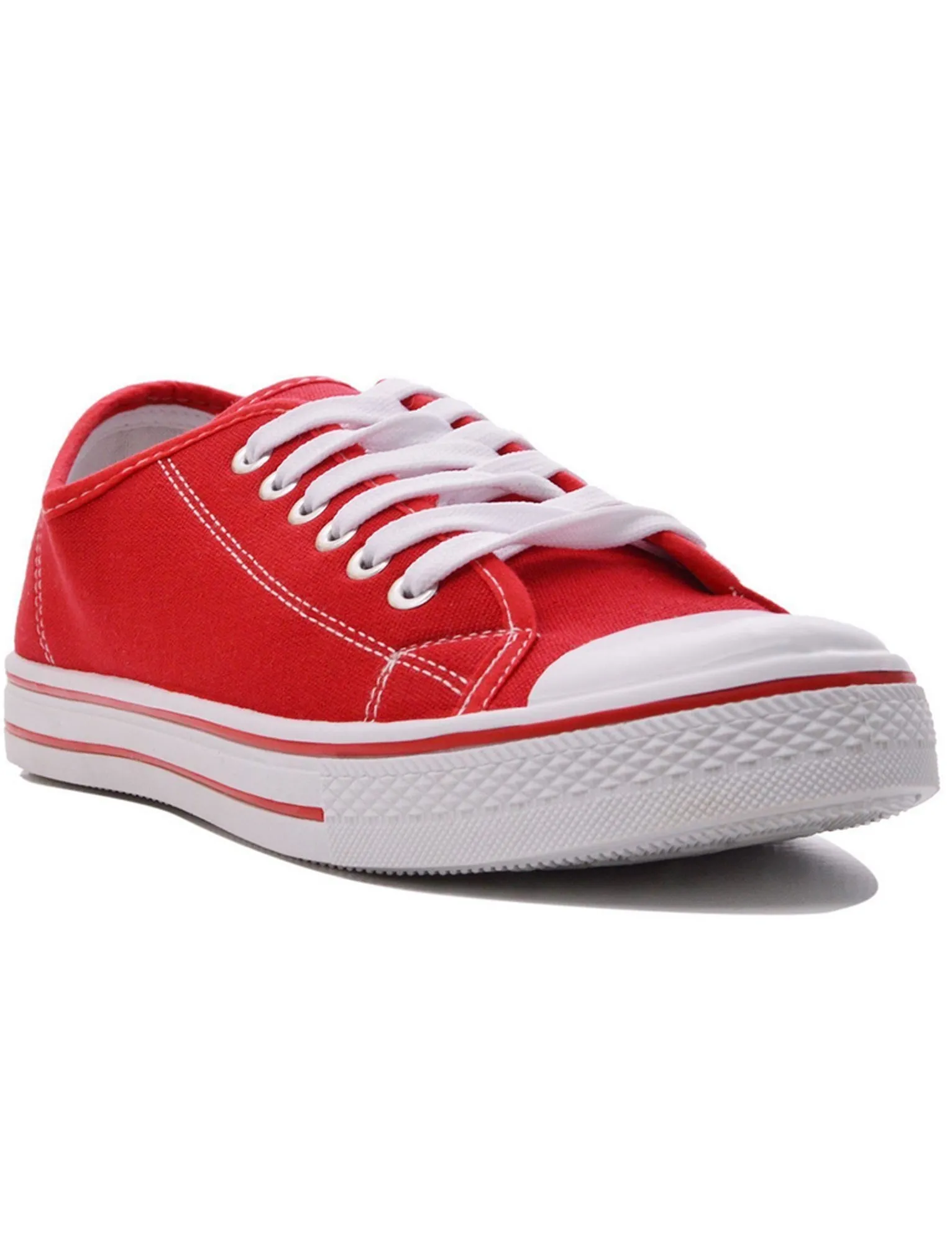 Womens Baltimore Low Top Lace Up Canvas Trainers In Red